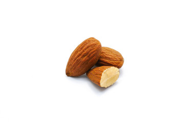 Roast almonds isolated on white background