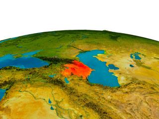 Azerbaijan on model of planet Earth