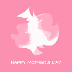Mother with her baby stylized silhouettes on pink backgrounds for mother's day greeting card, vector illustration, all layers are isolated
