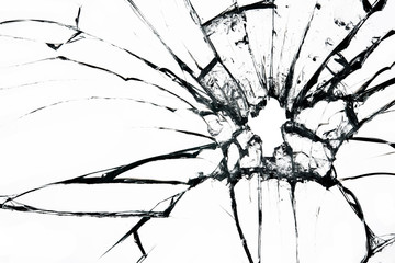 Broken glass on white background , texture backdrop object design