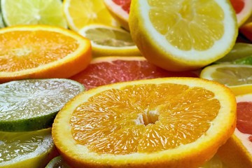 Naklejka na ściany i meble Citrus fruits orange, lemon, limet, grapefruit .