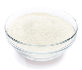 Glass bowl of wheat flour