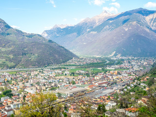 Bellinzona cityscape view and mountains