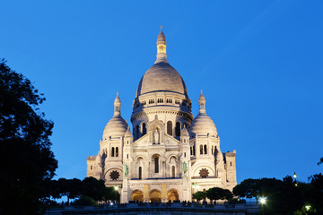 Sacre-Coeur Basilica in night,  Paris, France