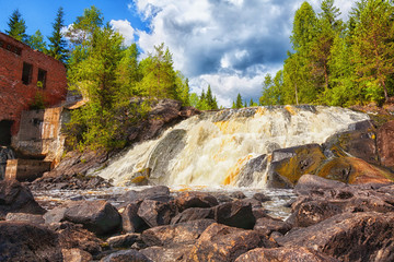 Russia, Karelia. An old dam at the road Sortavala-Vyartselya