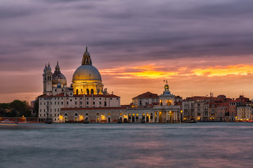 Fototapeta na wymiar Santa Maria della Salute church on a sunset, Venice, Italy