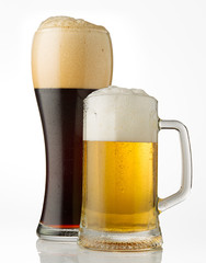 Glasses of light and dark beer