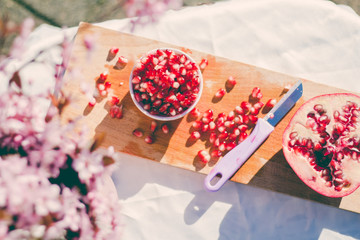 Pomegranate in a spring scene.