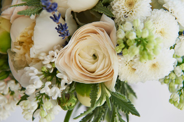The light delicate bouquet . in green and white.Ranunculus Buttercup