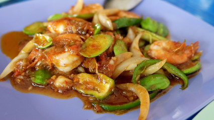 Stir Fried Shrimp with stink bean (bitter bean) ,Southern Thai cuisine.