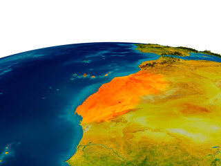 Western Sahara on model of planet Earth