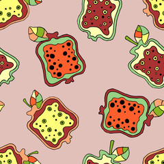 Seamless vector hand drawn childish pattern with fruits. Cute childlike pomegranate with leaves, seeds, drops. Doodle, sketch, cartoon style background. Line drawing Endless repeat swatch