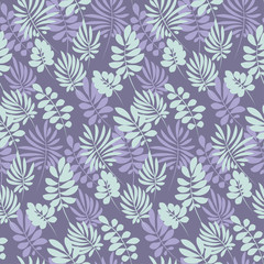 Tropical tender image for bed linen. Seamless floral pattern with exotic leaves for wrapping paper, fabric, cloth. Vector illustration