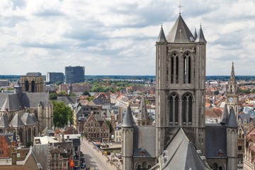 Fototapeta na wymiar St Nicholas Church and Panoramic View of Gent