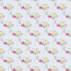 Vector seamless floral pattern Hand drawn outline decorative endless background with cute drawn flowers, decorative elements Graphic illustration. Line drawing. Print for wrapping, background, decor