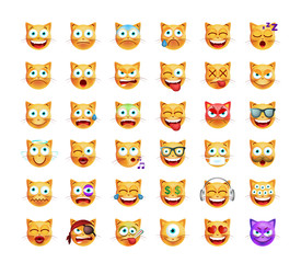 Set Cute Emoticon Cat on White Background. Isolated Vector Illustration 