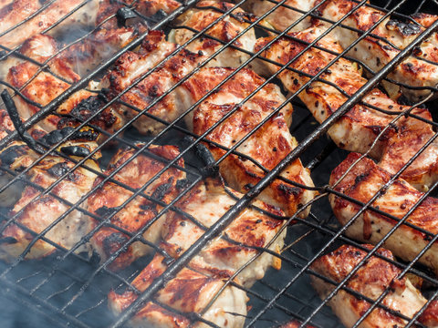 Pork roasting on the grill