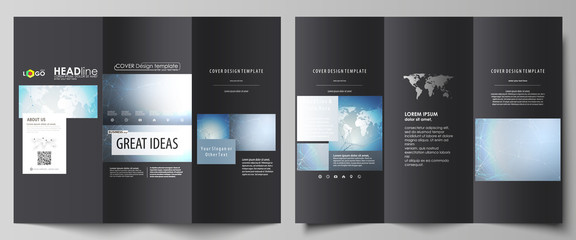 Fototapeta na wymiar The black colored minimalistic vector illustration of the editable layout of two creative tri-fold brochure covers design templates. Scientific medical DNA research. Science or medical concept.
