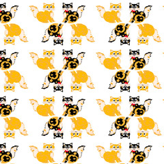 Fototapeta premium The pattern of the cats, red and black color for children's textiles and printing on a white background