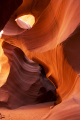 Red and orange colors in the famous Antelope Canyon in the Navajo Indian Reservation. U.S.