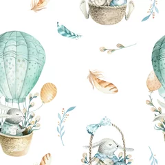 Wallpaper murals Animals with balloon Cute baby rabbit animal seamless pattern, forest illustration for children clothing. Woodland watercolor Hand drawn boho image for cases design, nursery posters