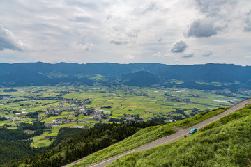 Aso village and agriculture field in Kumamoto, Japan