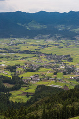 Aso village and agriculture field in Kumamoto, Japan