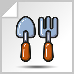 Shovel and fork of garden tool icon. Vector Isolated flat colorful illustration.