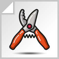 Secateurs of garden tool icon. Vector Isolated flat colorful illustration.