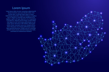 Map of South Africa from polygonal blue lines and glowing stars vector illustration
