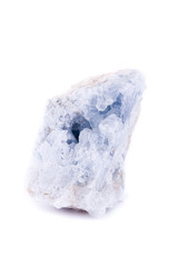 macro mineral celestite stone on a white background