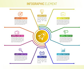 Vector Infographic design template made from lines and icons. 
Business concept with a eight steps for success. Vector eps 10.