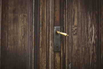 Doorknob in a wooden door.