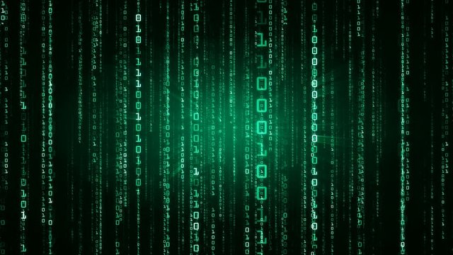 The Matrix style binary code. The camera moves through the falling numbers. Available in multiple color options. Green version. Seamless loop. 4K