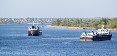 The cargo ships is on the roadstead of the river 2