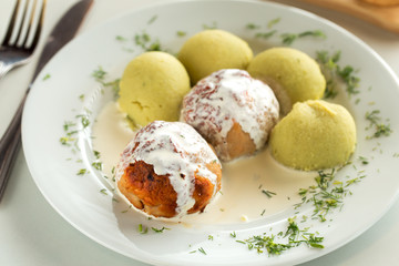 Turkey meatballs with mashed potatoes garnish