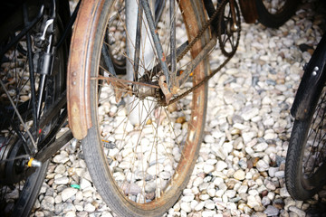 Verwahrlostes Fahrrad / Ein altes Fahrrad hängt angekettet und vergessen an einem Zaun.
