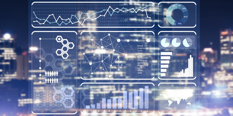 Financial consulting and analytics concept with infographs on sc