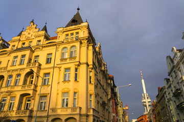 Fototapeta premium Prague skyline with Zizkov television tower transmitter
