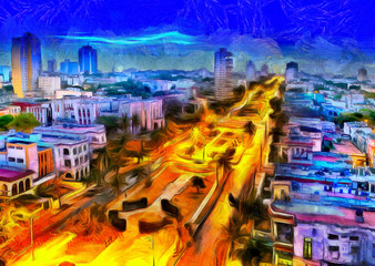 Cuba. Night Havana. The top view - obrazy, fototapety, plakaty
