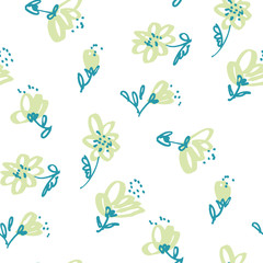 Vector seamless pattern for surface design. Freehand illustration with flower in pale tender color. Shabby floral design element for card, header, invitation.
