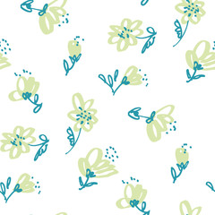 Fototapeta premium Vector seamless pattern for surface design. Freehand illustration with flower in pale tender color. Shabby floral design element for card, header, invitation.