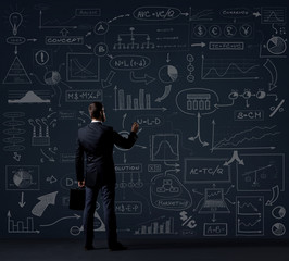 Businessman with briefcase.  Schematic background. Business and office, concept.