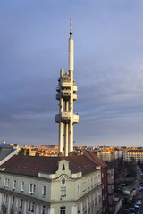 Fototapeta na wymiar Prague skyline with Zizkov television tower transmitter