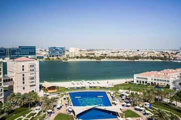 Naklejka na ściany i meble Abu Dhabi. In the summer 2016. Landscaped oasis in hotel Ritz Carlton. 