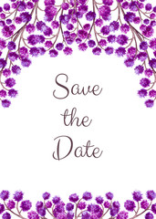 Save the Date Card with Watercolor Purple Flowers