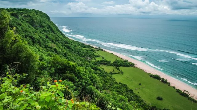 Moving waves on Nunggalan Beach Coastline, Uluwatu, Bali, Indonesia
