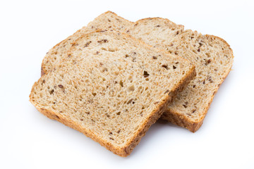 Slices of rye bread isolated on white background.