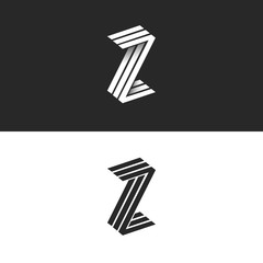 Letter Z logo isometric geometric shape 3D monogram, hipster graphic design initials ZZZ black and white emblem with shadow for wedding invitation or business card - obrazy, fototapety, plakaty