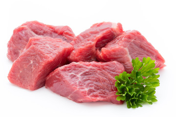 fresh meat on slice on the white background.